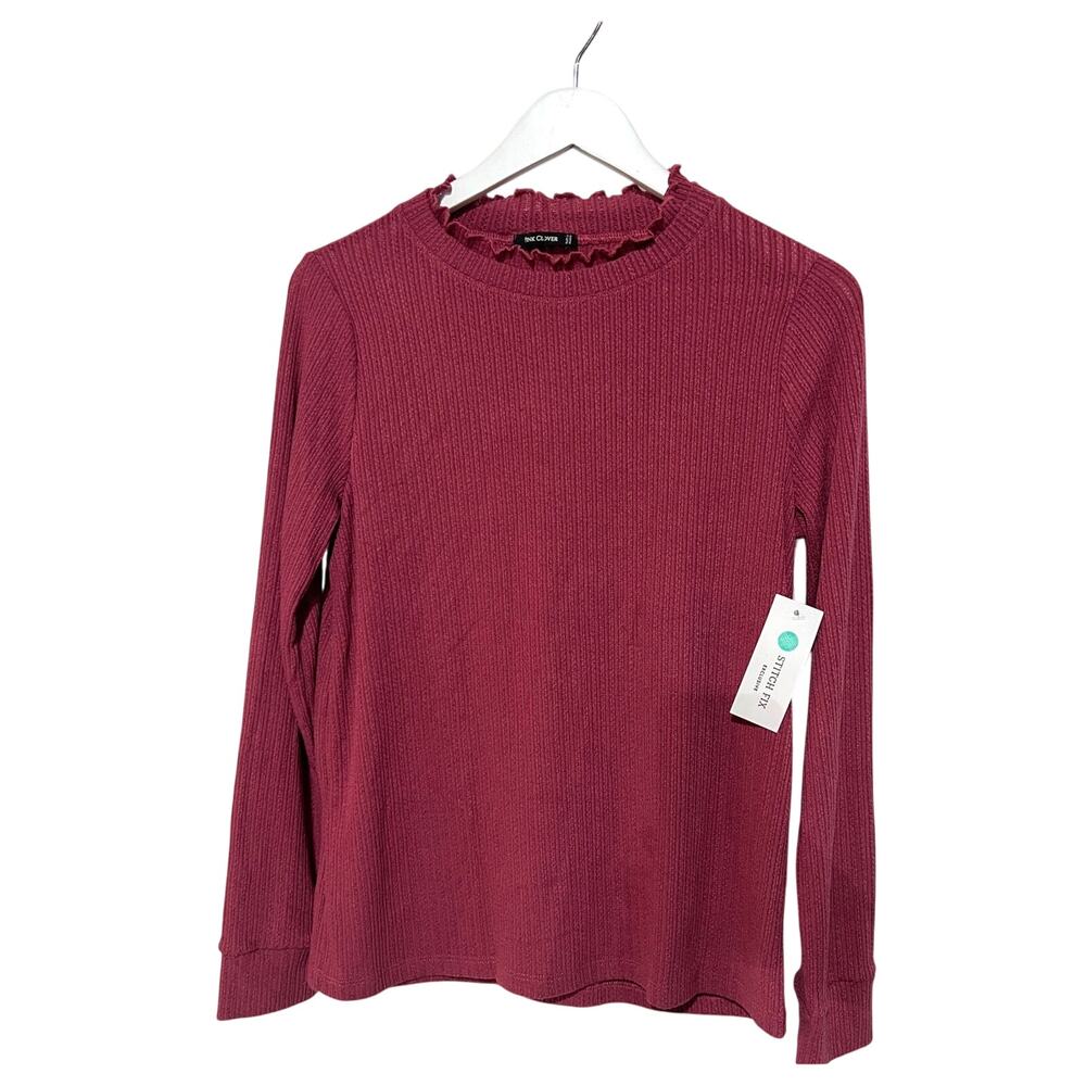 Pink Clover Top Womens Large Long Sleeve Mock Neck Ribbed Stitch Fix Mauve NEW